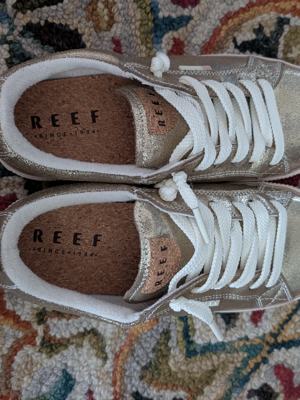 Reef Women’s Gold Metallic Lace-Up Sneakers with White Laces - Picture 3 of 4